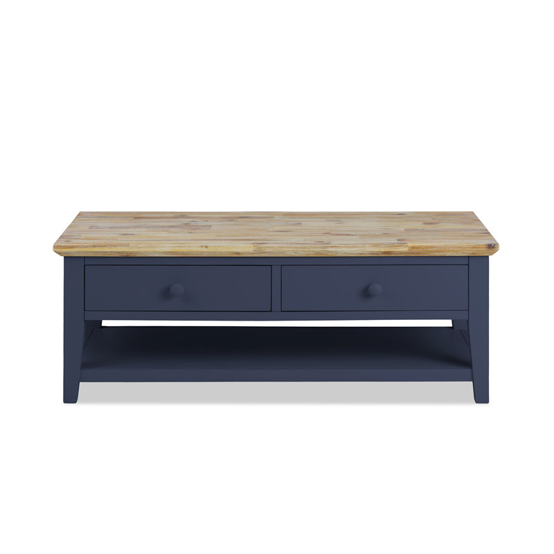 Doria Floor Shelf Coffee Table with Storage, Navy Blue