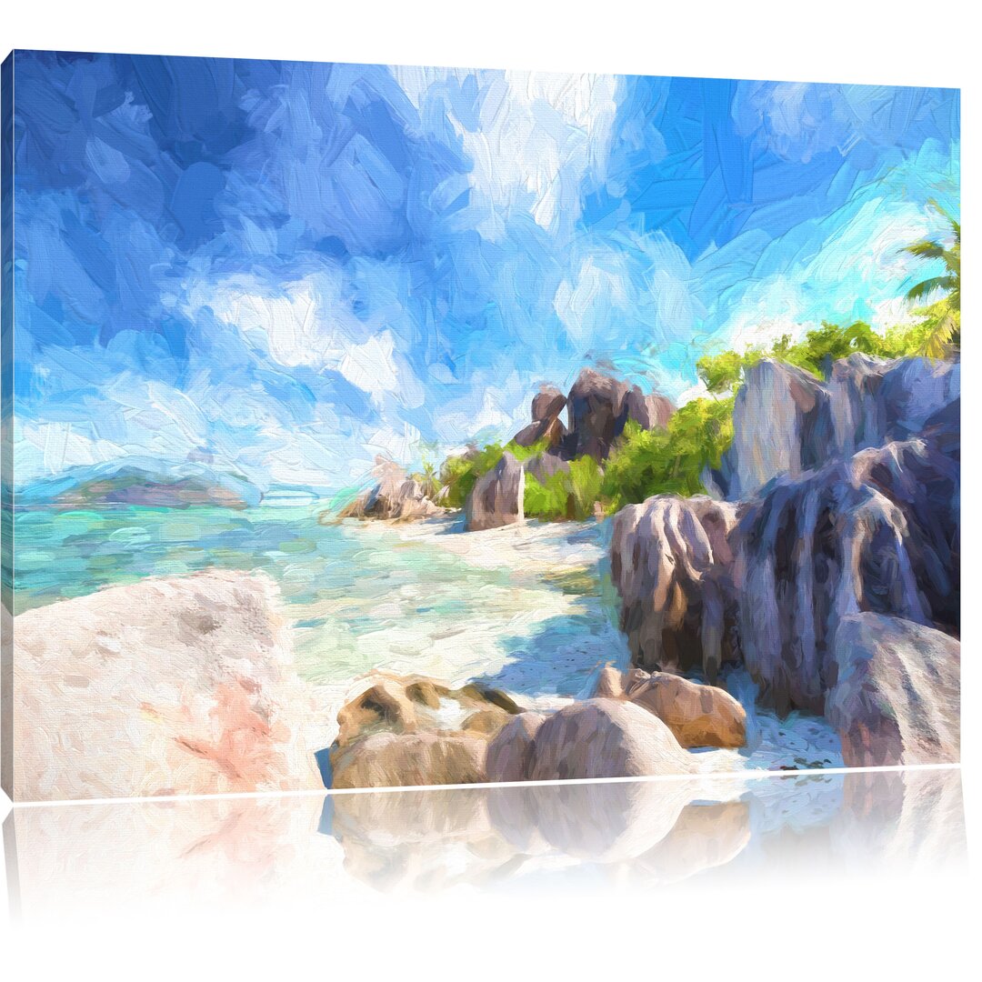 Leinwandbild "Seychellen Strand", Grafikdruck