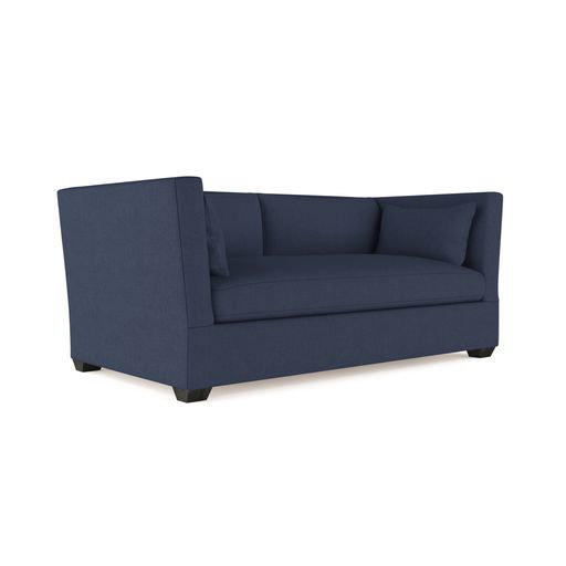 Rivington Flare Square Track-Arm Loveseat, 31" H x 72" W x 41" D, Plush Velvet Blue Print, Ebony