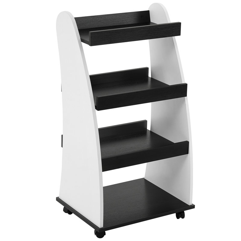 Salon Storage Trolley with Shelf and Wheels,Book Organizer, White, Black