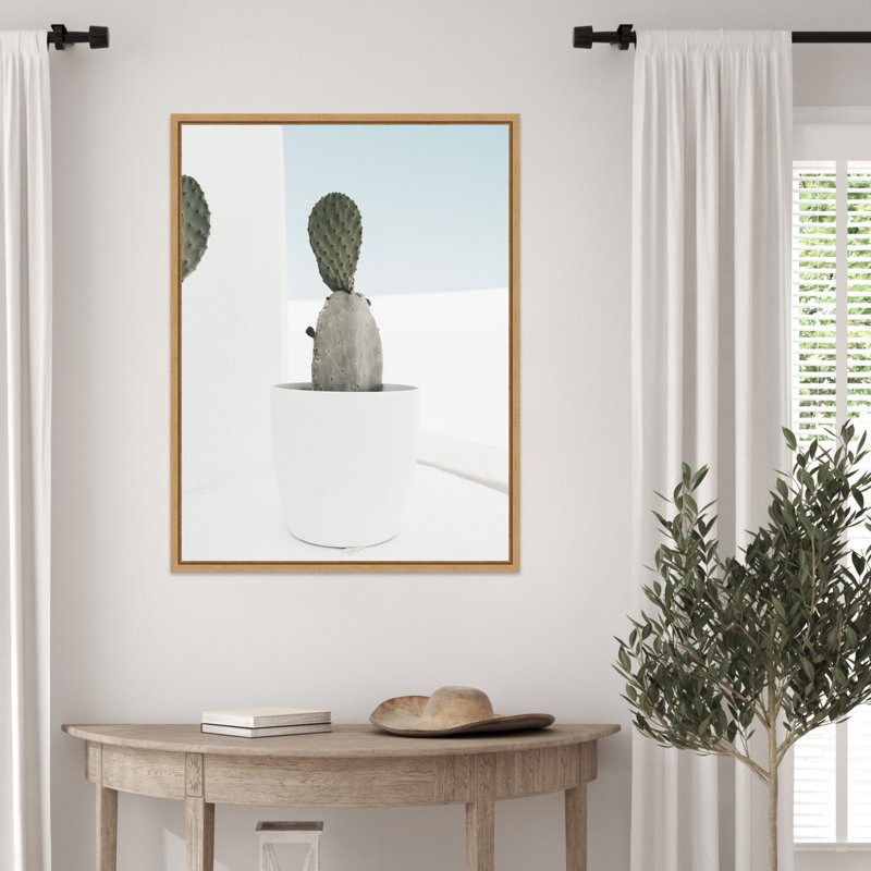 «Minimal Cactus Santorini» par Wrenn, reproduction d'art sur toile encadrée, H 30 po x l 23 po