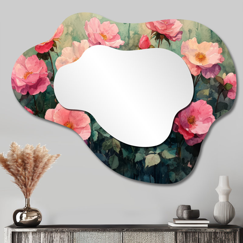 Countryside Spring Symphony Of Roses Field - Roses Irregular Asymmetrical Mirror, Modern Wall Mirror, Printed on Metal