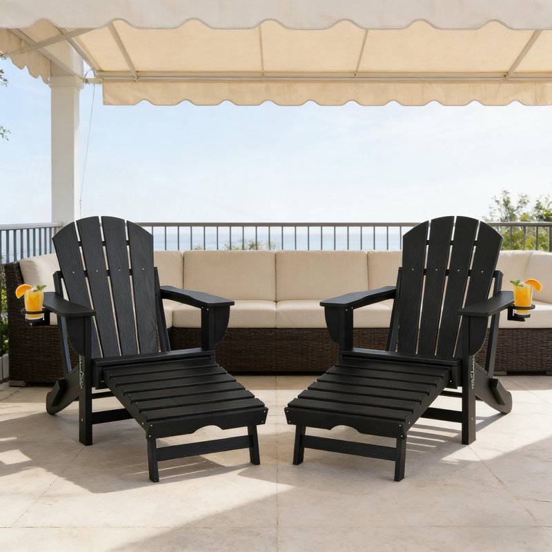 Fauteuil d'extérieur pliant, ensemble de 2 chaises Adirondack, fauteuil d'extérieur, Black, Black