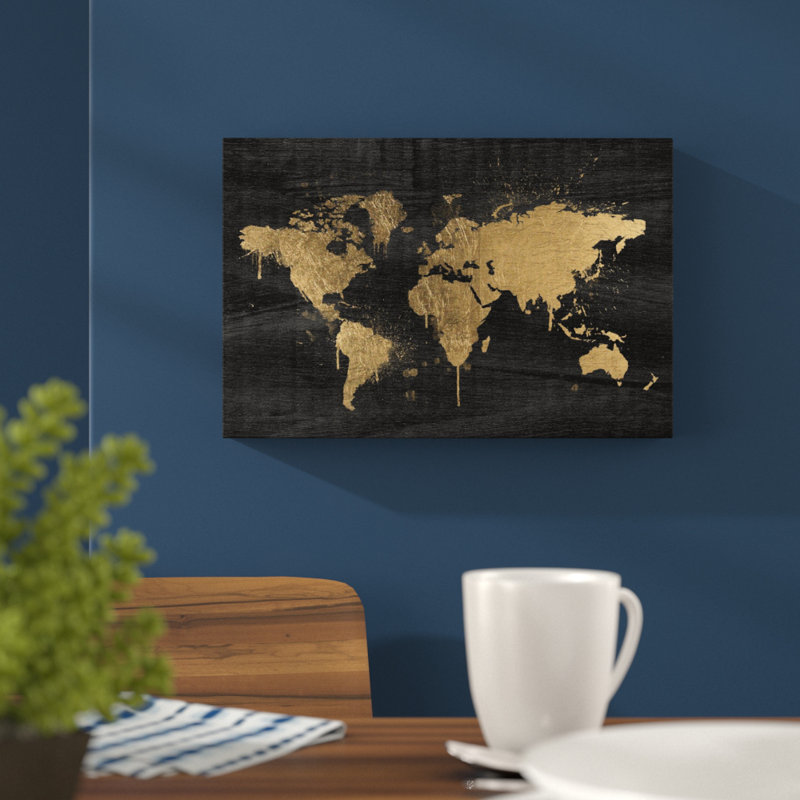Large Mapamundi Gold - Print on Canvas, 16" H x 24" W, Wrapped Canvas
