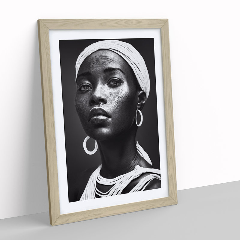 XV1022-5316X Woman Monochrome - Single Picture Frame Print, 46cm H x 34cm W x 2cm D, Oak