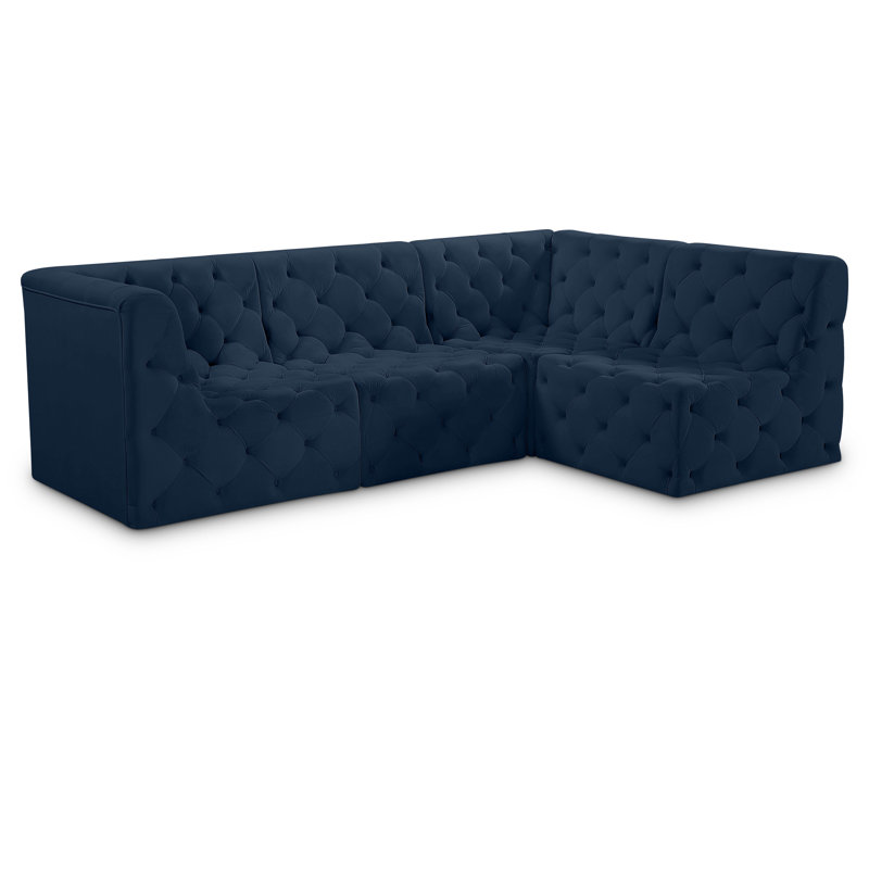 Canapé modulaire réversible de 99 po en velours Klecka, Velours bleu marine