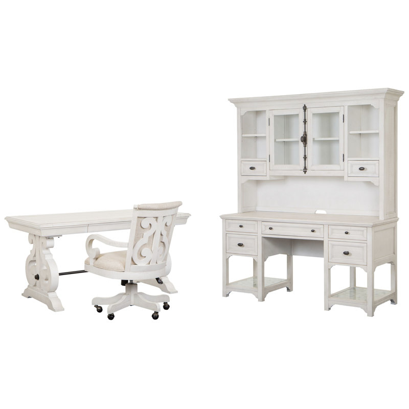 Writing Desk With Chair Credenza And Hutch, 3 Pieces: Desk, Chair, Credenza