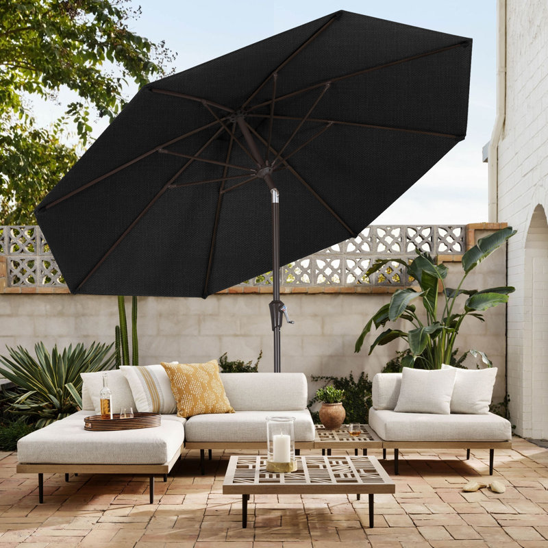 Parasol de marché en oléfine 9 'avec inclinaison et manivelle, Noir de jais