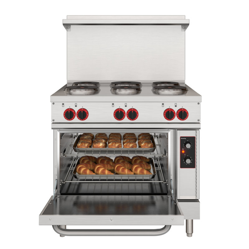 36 In. Commercial Electric Range with 6 Burners and 1 Standard Electric Oven in Stainless Steel - 208V 3 Phase