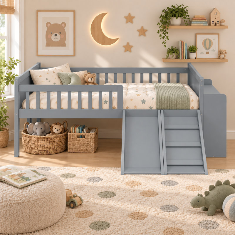 Mason Solid Wood Loft Bed, Full, Grey