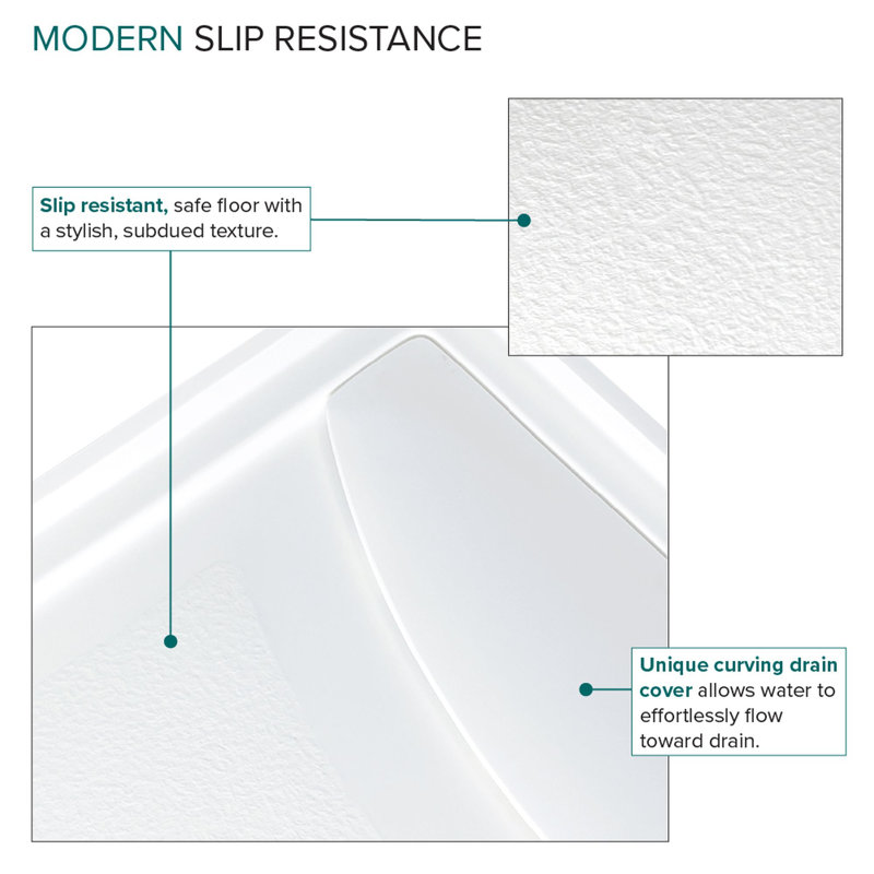 Transolid 48-in x 34-in Cast Solid Surface Shower Base with Linear, Left, White