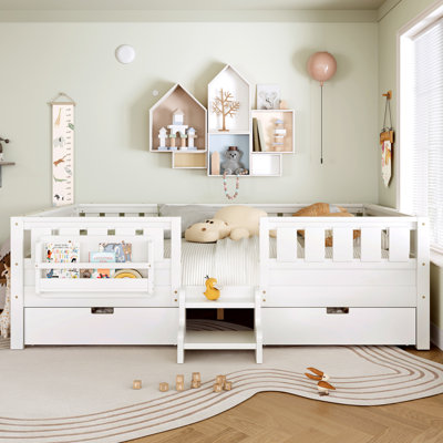 Queen with built-in bookshelves and storage drawers, Safety Staircase design and high-quality safety rails,White