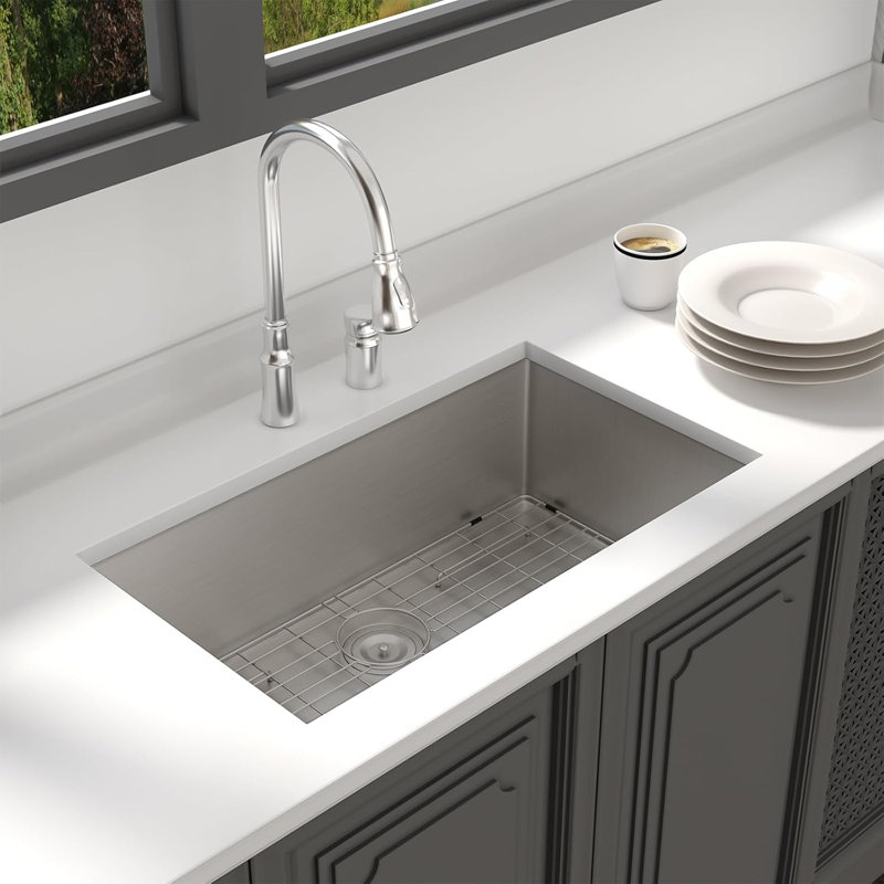 30" L x 18" W Undermount Kitchen Sink Gunmetal Black Sink 16 Gauge Stainless Steel Single Bowl Sink, Stainless Steel