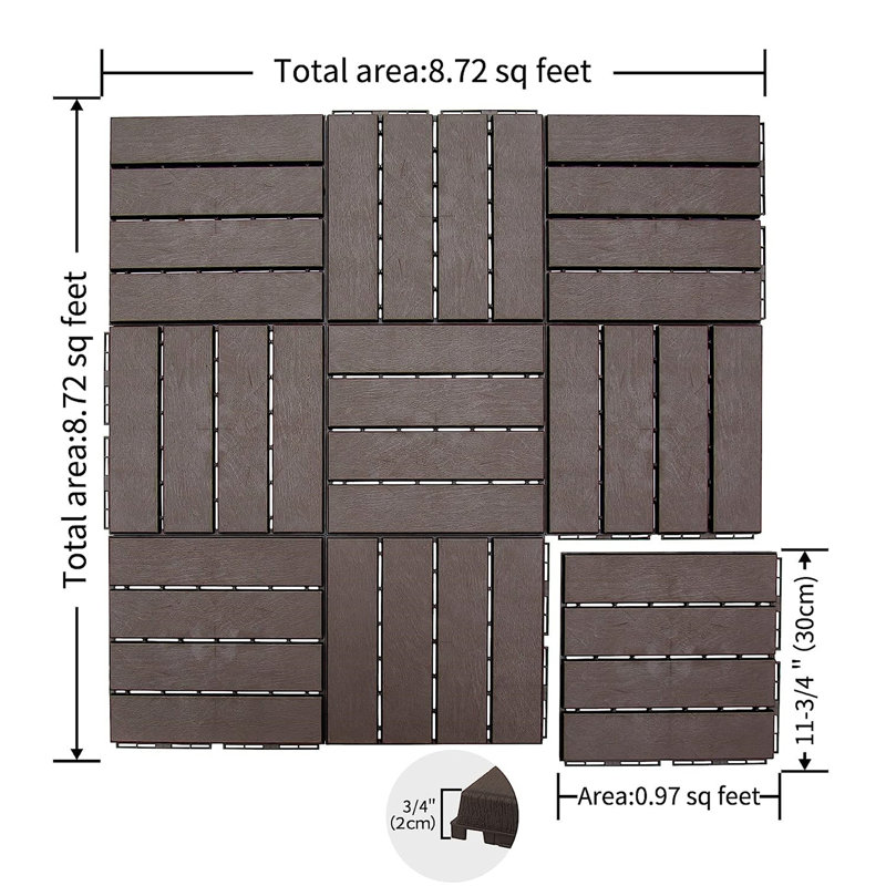 Carreaux de terrasse à emboîtement de patio, Brun, 36