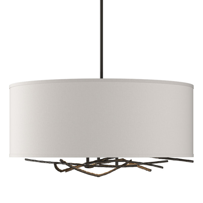 Lustre tambour 3 lumières Brindille, Lin, Fumée noire translucide, 21.4" - 66.4"