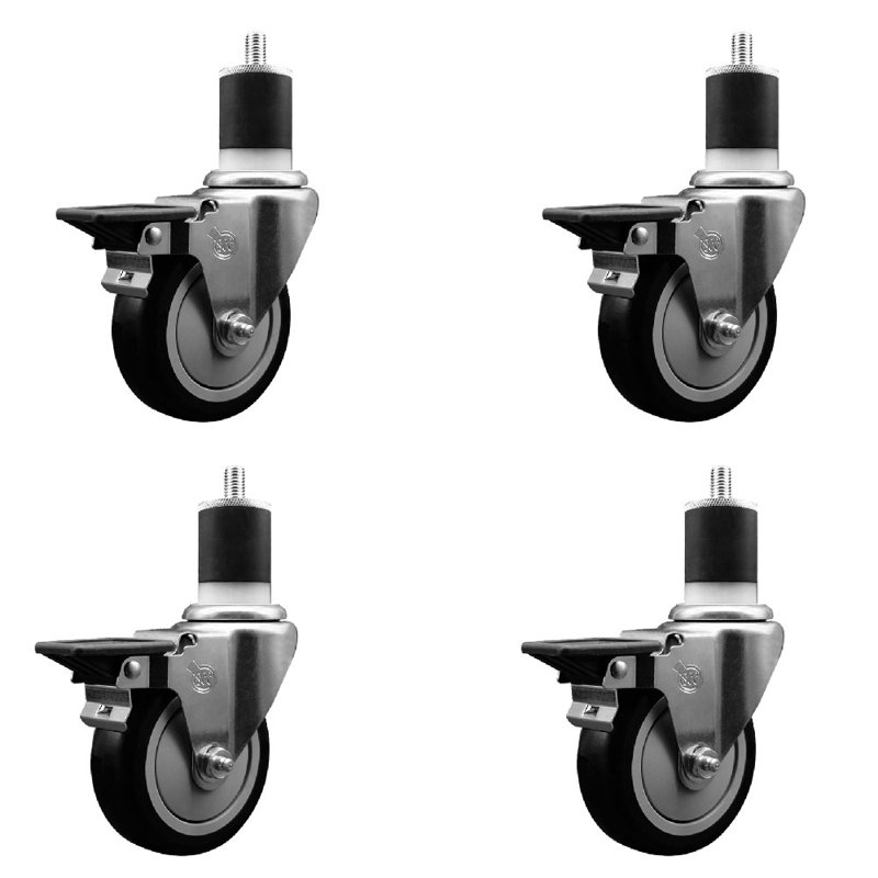 Ensemble de roulettes extensibles en poly pivotant avec frein SCC PLB 4 po x 1-7 / 8 po, Noir