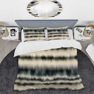 Motif rayé crème et noir - Ensemble de housse de couette abstrait - Microfibre de polyester