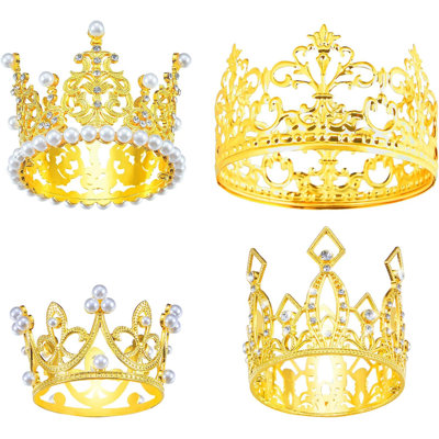 4-piece Mini Gold Crown Cake Toppers
