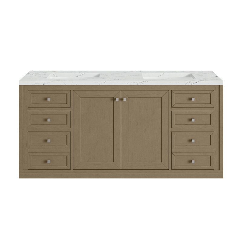 Meuble-lavabo double 60 po avec chargeur sans fil FreePower Chicago, Walnut Whisper, Noctis éthéré
