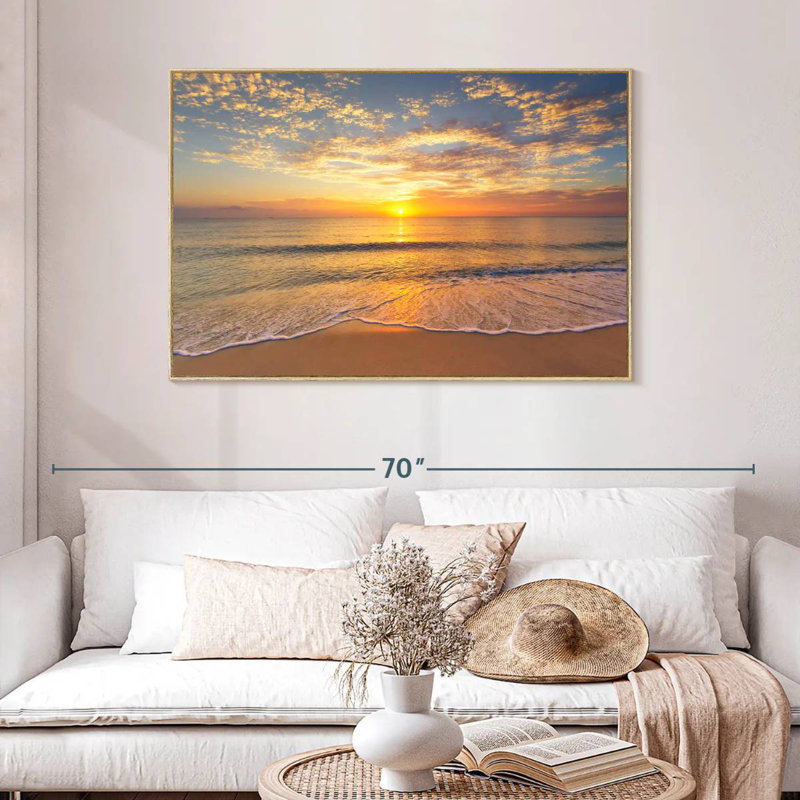Vue apaisante sur l'océan, Cadre flottant en bois naturel, 46 po x 31 po