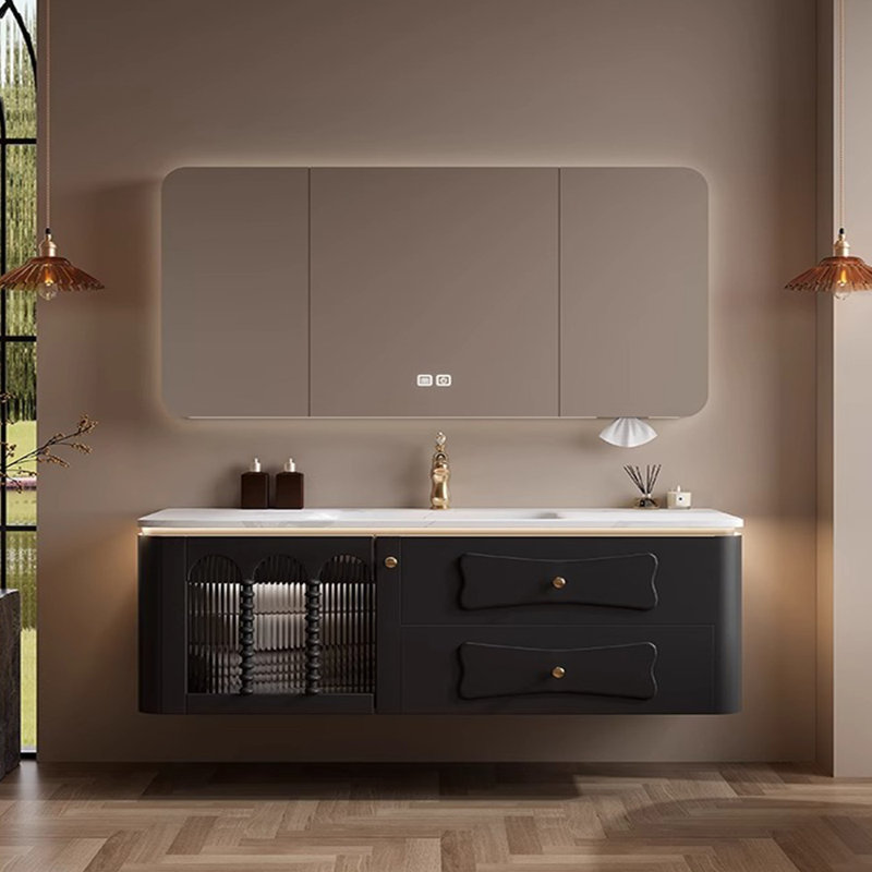 American retro style bathroom cabinet., Black, 59.06"
