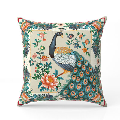 Peacock Blossom  Square Throw Pillow