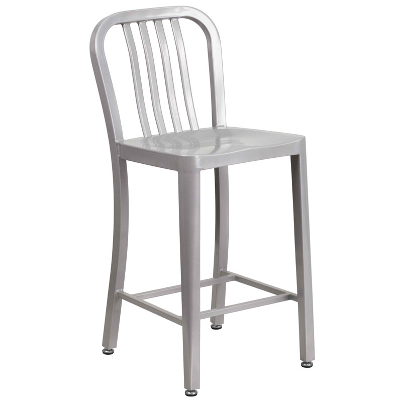 Carouthers 24" Commercial Grade Metal Counter Height Stool with Footrest by Flash Furniture, Silver