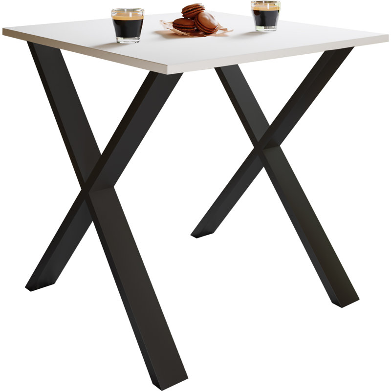 Alwilda Metal Base Dining Table, Black, 76cm H x 80cm W x 50cm D, White