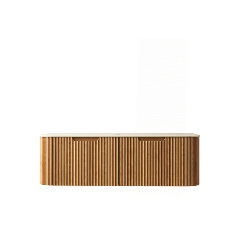 Armoire murale en contreplaqué 48 po avec 2 tiroirs, comptoir en pierre frittée en travertin romain, sans lavabo, sans robinet ni drain, couleur grain de bois naturel