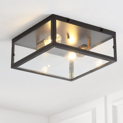 Bechtold Farmhouse Industrial Square Iron/Glass Case LED Flush Mount
