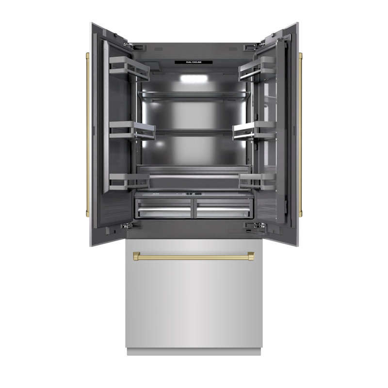 ZLINE Autograph 36 in. Black Stainless Refrigerator w/ Gray & Bronze Accents, Stainless Steel/Bronze