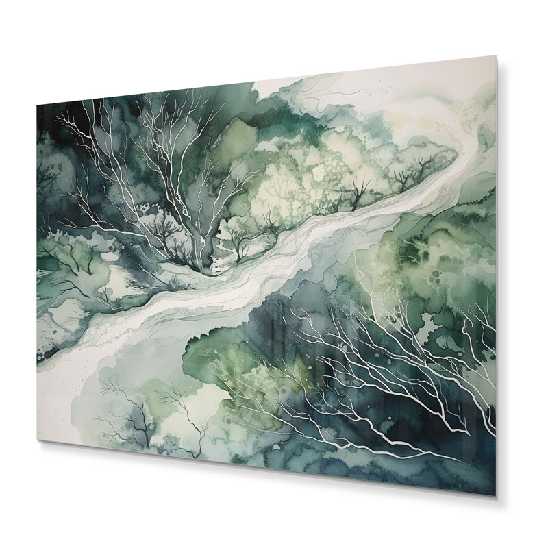 Décoration murale géométrique moderne vert et bleu marbré Dreamscape IV, H 12 po x l 20 po x P 1 po