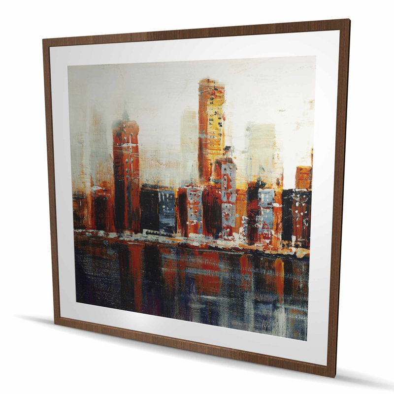 Abstract Red Cityscape - Blue Cities Framed Matted Print