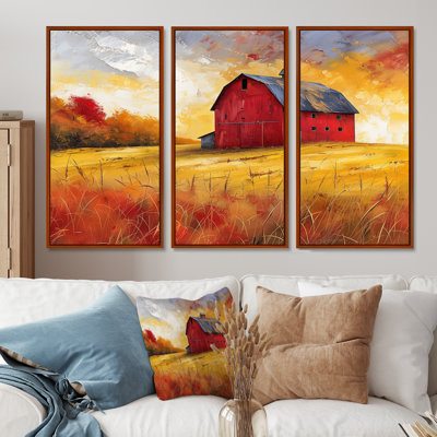 Automne rouge grange brise III - ensemble d'art mural de grange