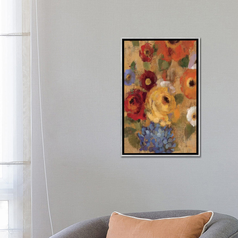 «Joyful Garden Panel II» par Silvia Vassileva - reproduction d'art, Aucun mat, Toile avec cadre noir patiné