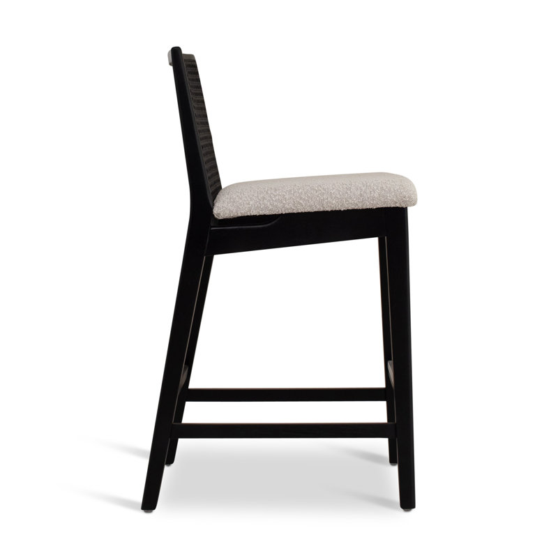 Modern Brazilian Nardia Cane Bar Stool, Medley Ivory/Ebano/Natural, Counter Stool (25.5" Seat Height)