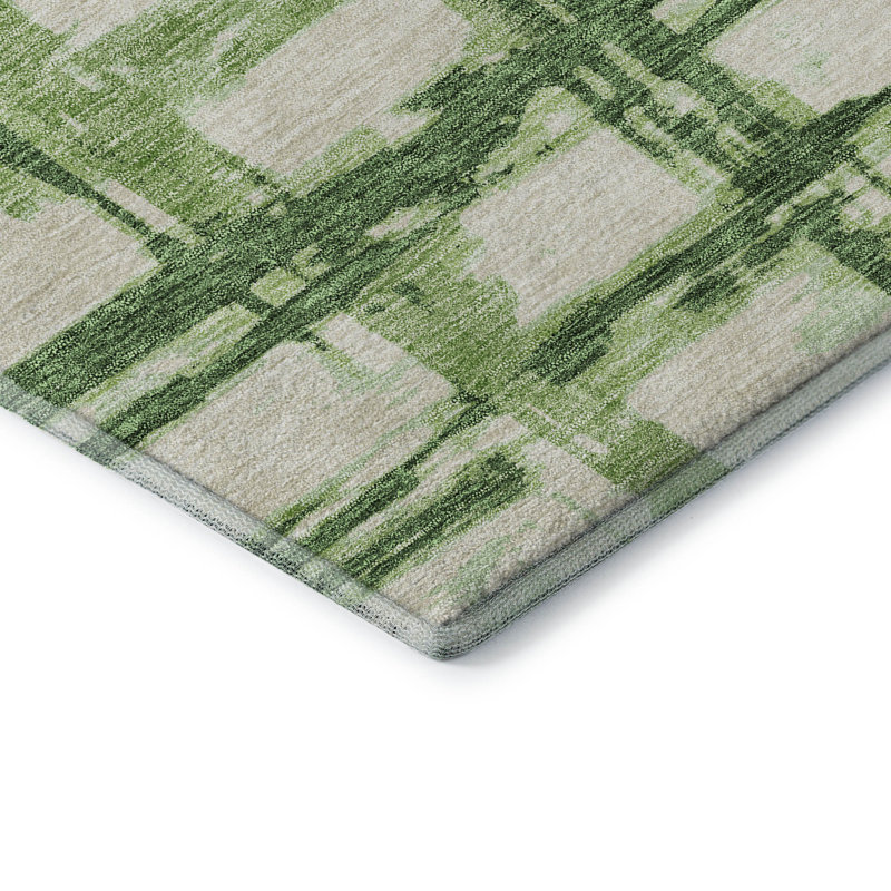 Premium Machine Washable Prisco Green Rug, Rectangle 5' x 7'6"