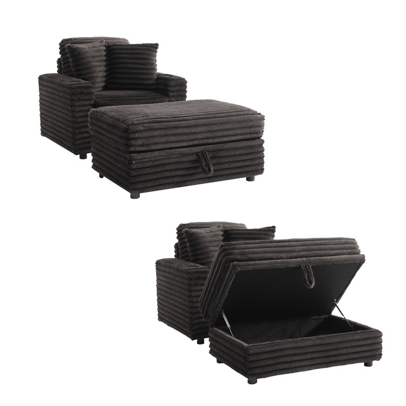 Upholstered Armchair with Footstool, Chocolate
