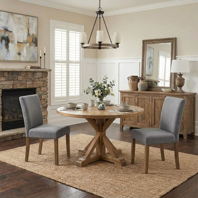 Upholstered Dining Chair, Gray Fabric Side Chair, Armless Modern Kitchen Chair with Solid Wood Legs