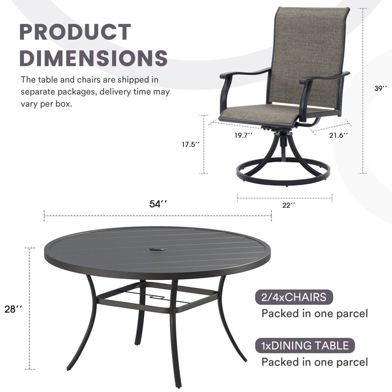 Nectarie Round 8 - Person 54'' L Outdoor Patio Dining Set with 8 Swivel PVC-Coated Polyester Chairs, Black/Black