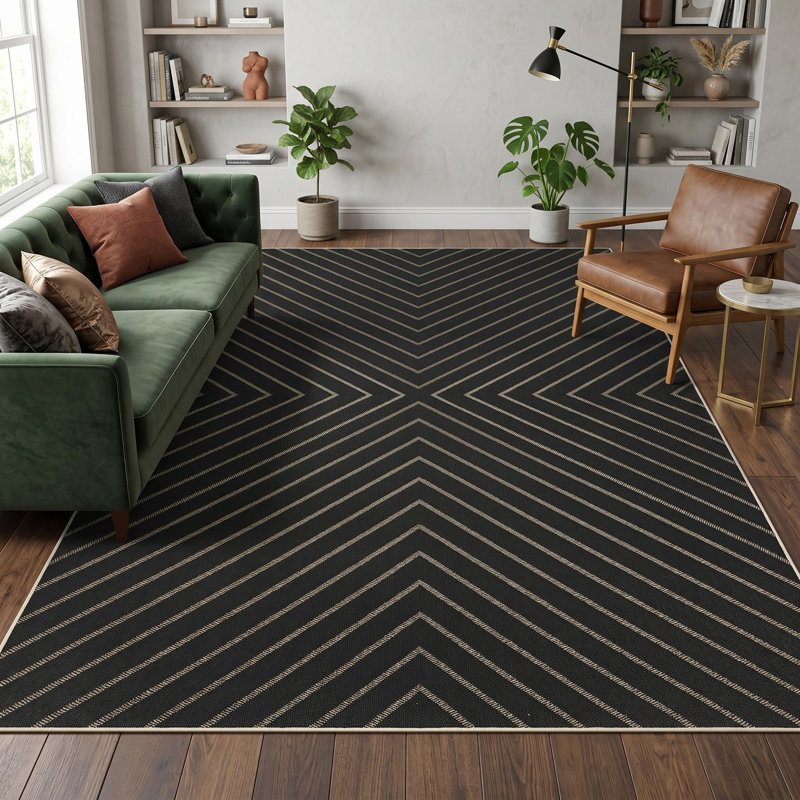 Tapis rayé à motif géométrique Easy Jute, Black, Runner 2' x 6'