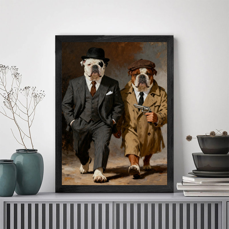 «Black», encadré noir, art bouledogue rétro, impression de réalisme, H 37 po x l 25 po