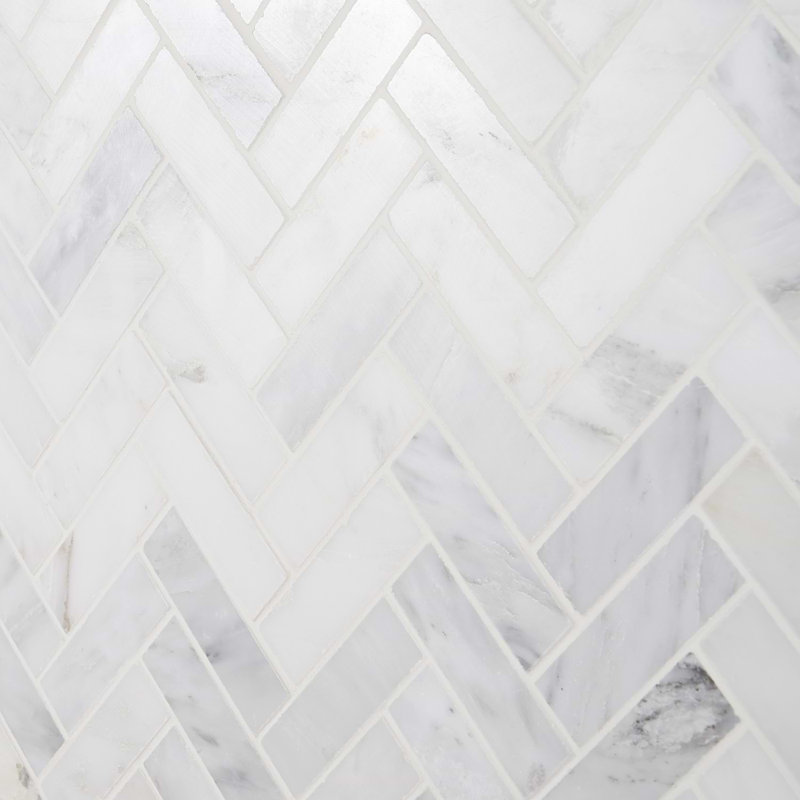 Asian Statuary 1x3 Herringbone Polished Marble Mosaic Tile