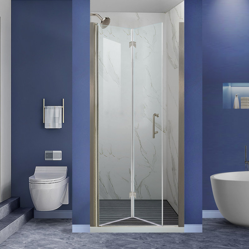 36-37.9 in. W x 72 in. H Frameless Bi-fold Shower Doors with Clear SGCC Tempered Glass, Brushed Nickel
