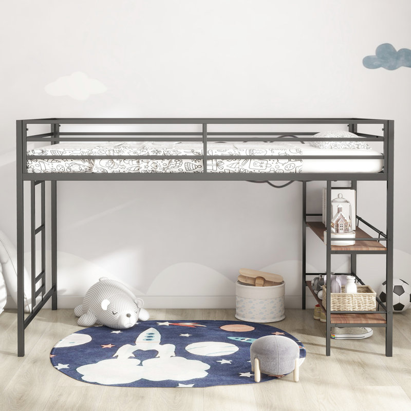 Structure de lit mezzanine pour lit simple Junior - Métal avec tablette