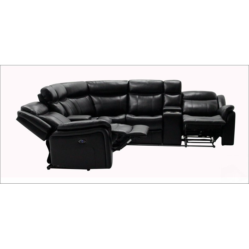 Canapé modulaire en cuir noir Jupiter