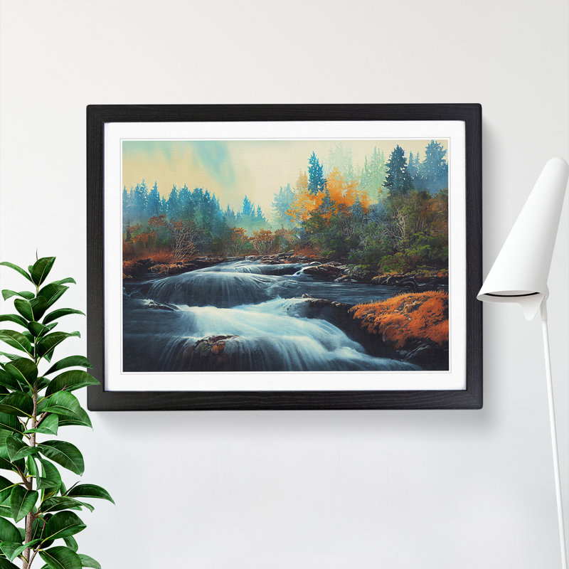 Autumn Forest Stream Vol.4 - Single Picture Frame Print, Black Framed, 46cm H x 64cm W x 2cm D