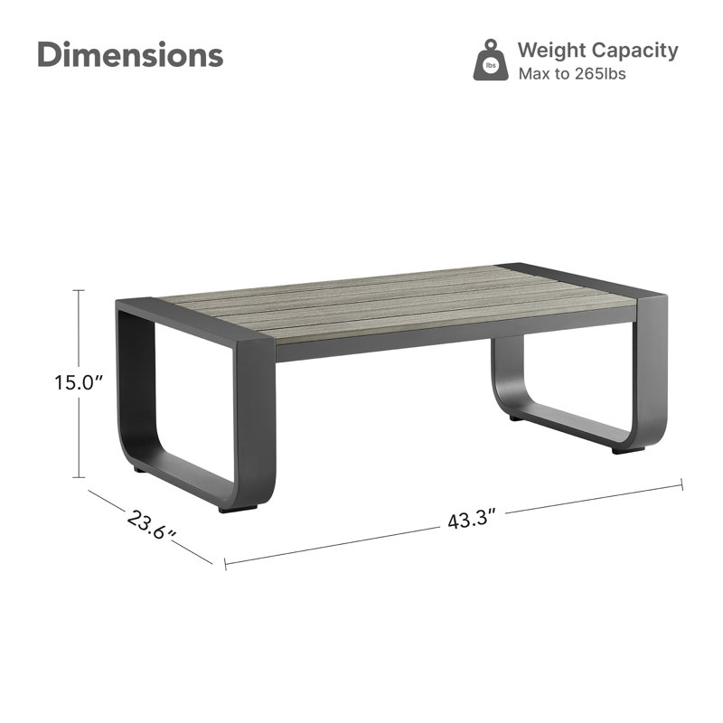 Table basse de patio en aluminium, Dark Grey, Gris clair