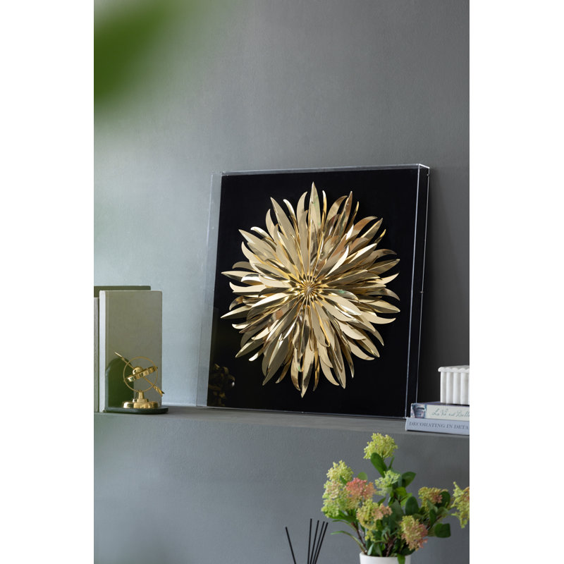 Décoration murale fleur en papier 3-D - l 24 po x L 2 po x H 24 po - doré / noir
