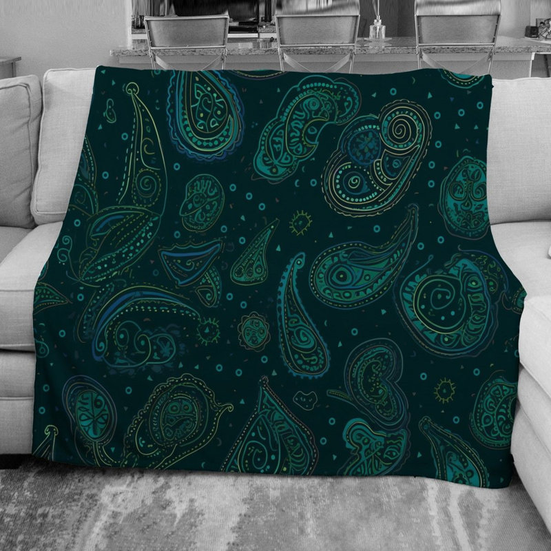 Machine Printed Throw Blanket, 51" W x 60" L, Blue/Green